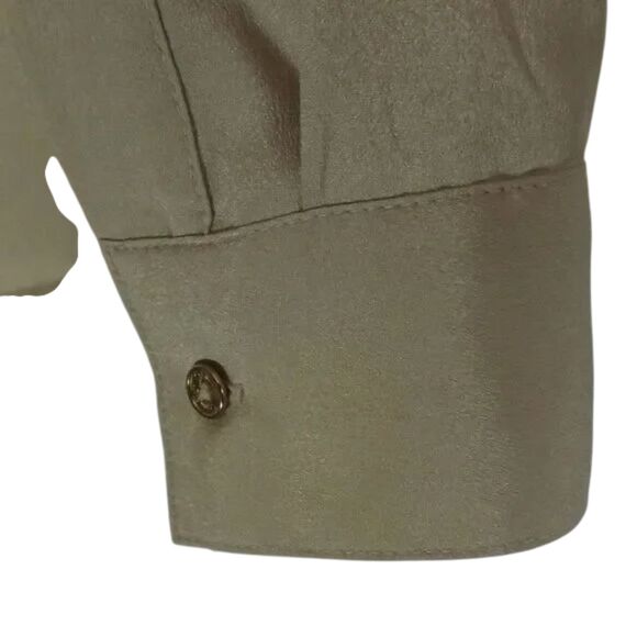 CALVIN KLEIN Blouse, L, Champagne/Black, Long Tab Sleeves, Zipper Neck - Picture 9 of 14